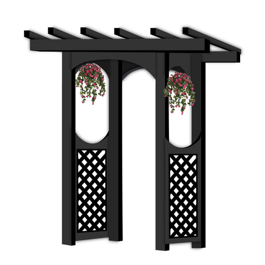 87" Height x 44" Width x 26" Depth Aluminum Garden Arbor & Plant Holder With Cut Out Laser Picture Panel (Lattice Pattern) -Gates And Benches Are Optional .