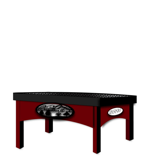 18" Height x 40" Width x 16" Depth - Ornamental Fire Pit Bench, With Cut Out Laser Picture Mountain Scene Panel