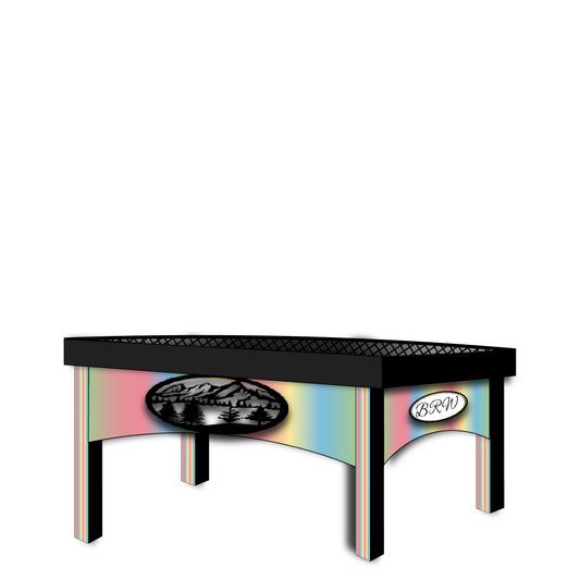 18" Height x 40" Width x 16" Depth - Ornamental Fire Pit Bench, With Cut Out Laser Picture Mountain Scene Panel