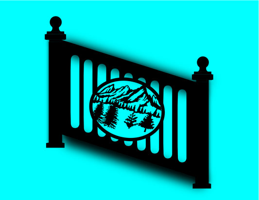 Black Aluminum Railing & Cut Out Laser Panel (Mountain Scene)