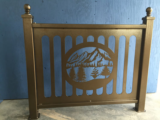 4 ft X 3 ft aluminum rail with laser cutout mountain picture . Golden Bronze