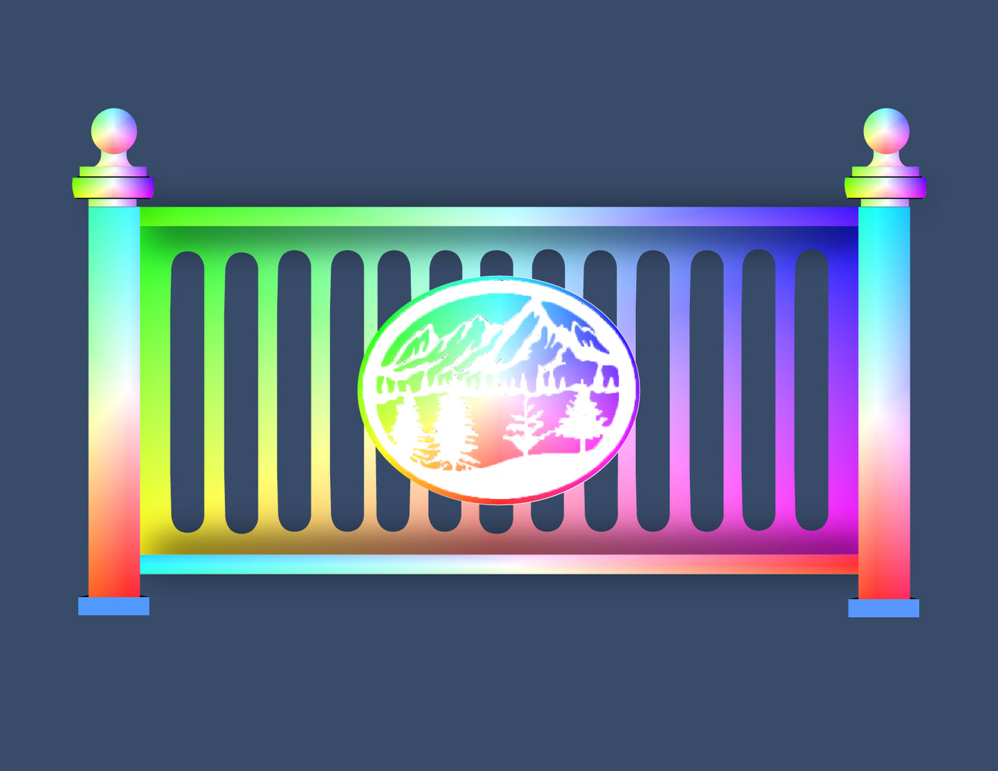 42" Height x 72" x Width Aluminum Railing & Cut Out Laser panel (Mountain Scene)