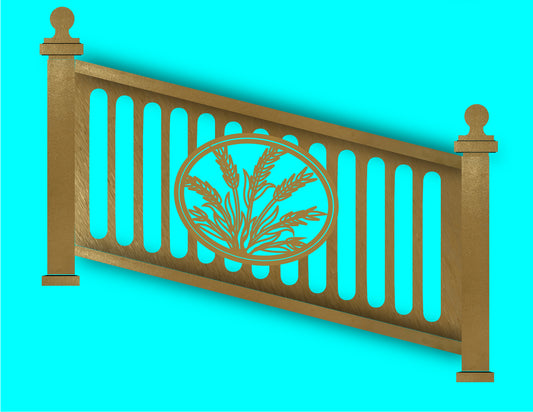 Bronze 36" Height x 72" Width- (Stair) Aluminum Railing & Cut Out Laser Panel (Wheat Scene)