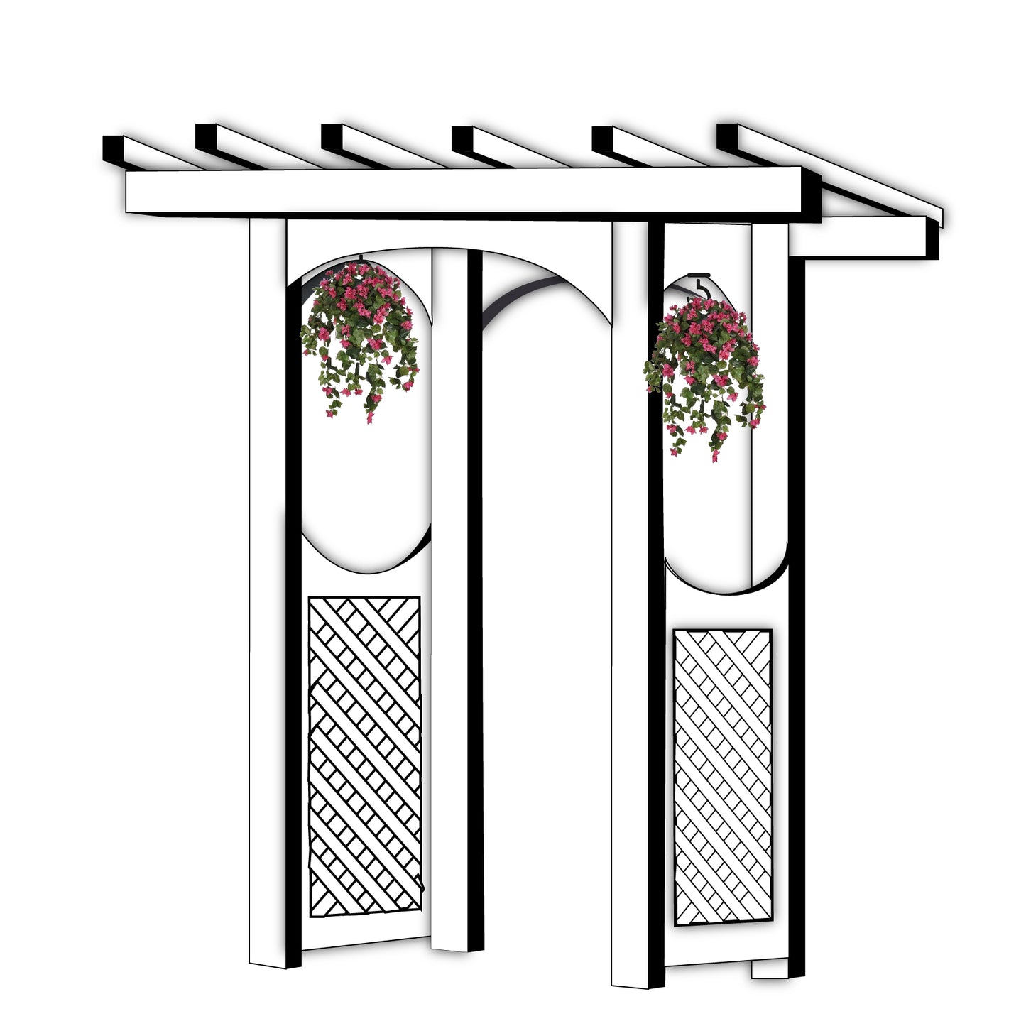 87" Height x 44" Width x 26" Depth Aluminum Garden Arbor & Plant Holder With Cut Out Laser Picture Panel (Lattice Pattern) -Gates And Benches Are Optional .
