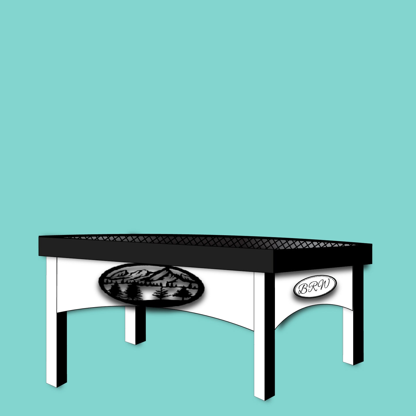 18" Height x 40" Width x 16" Depth - Ornamental Fire Pit Bench, With Cut Out Laser Picture Mountain Scene Panel