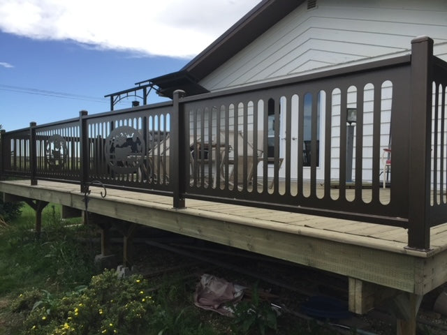 back deck custom laser cut railing with a black finish