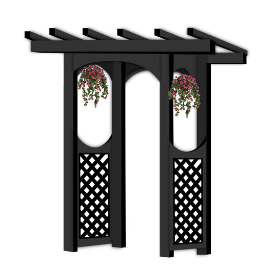 87" Height x 44" Width  x 26" Depth Aluminum Garden Arbor & Plant Holder With Cut Out Laser Picture Panel (Lattice Pattern) -Gates And Benches Are Optional .