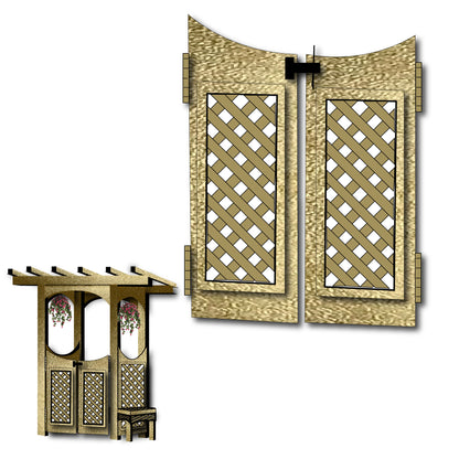 45" Height x 37".5 Width- Ornamental Arbor Gate, With Cutout Laser Picture Panel (Lattice Pattern)