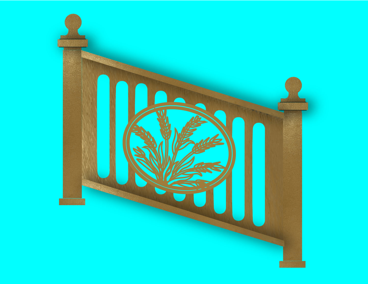 42" Height x 48" Width- (Stair) Aluminum Railing & Cut Out Laser Panel (Wheat Scene)