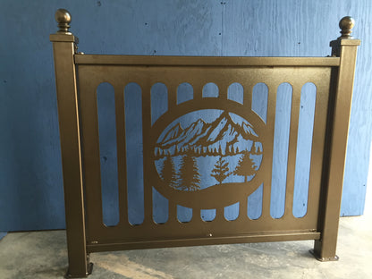 4 ft X 3 ft aluminum rail with laser cutout mountain picture . Golden Bronze 