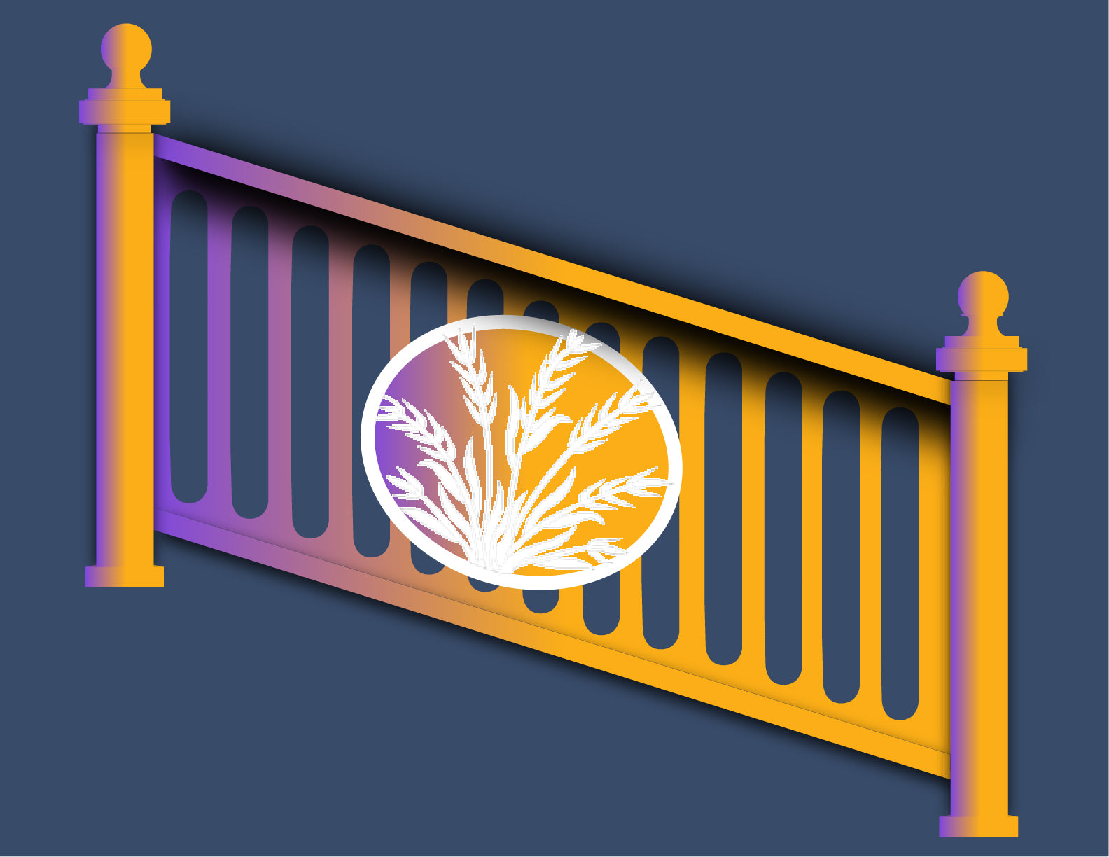 Custom color 36" Height x 72" Width- (Stair) Aluminum Railing & Cut Out Laser Panel (Wheat Scene)