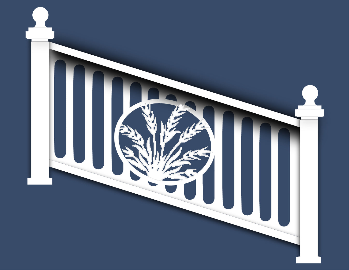 White 36" Height x 72" Width- (Stair) Aluminum Railing & Cut Out Laser Panel (Wheat Scene)