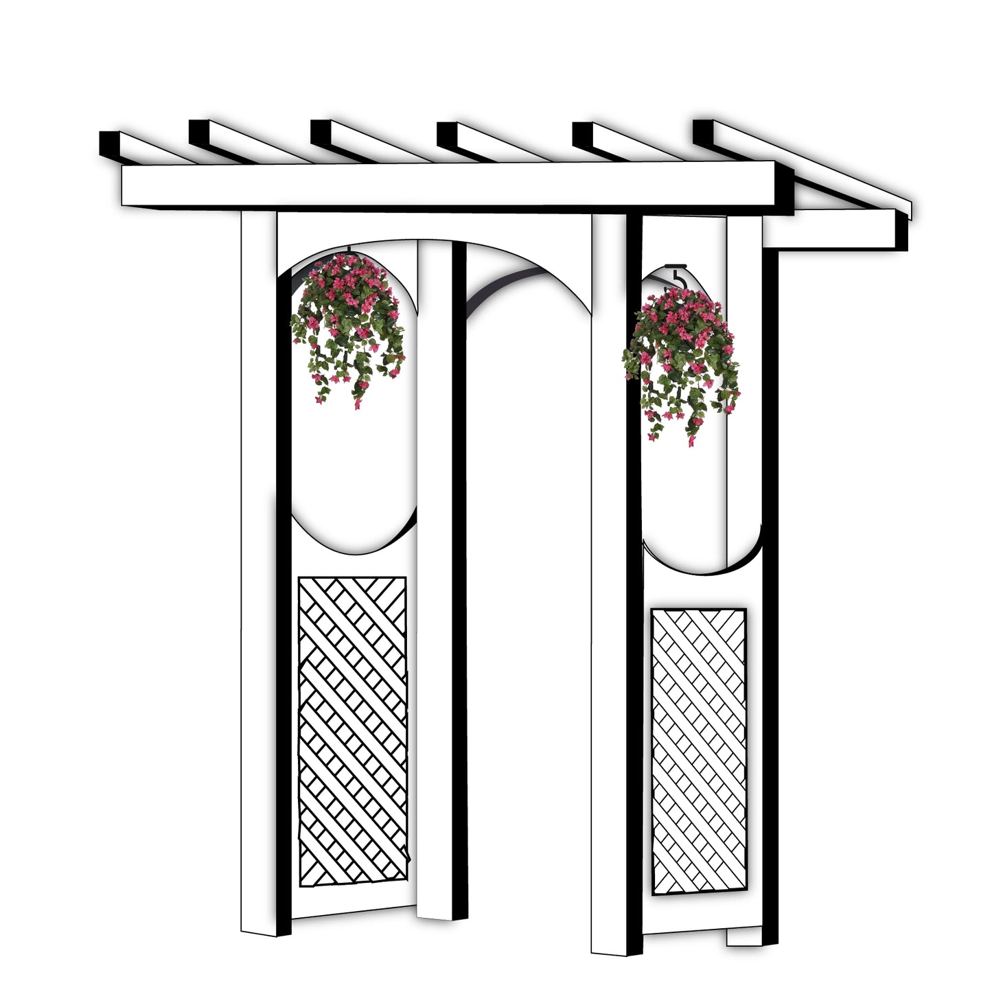 87" Height x 44" Width  x 26" Depth Aluminum Garden Arbor & Plant Holder With Cut Out Laser Picture Panel (Lattice Pattern) -Gates And Benches Are Optional .
