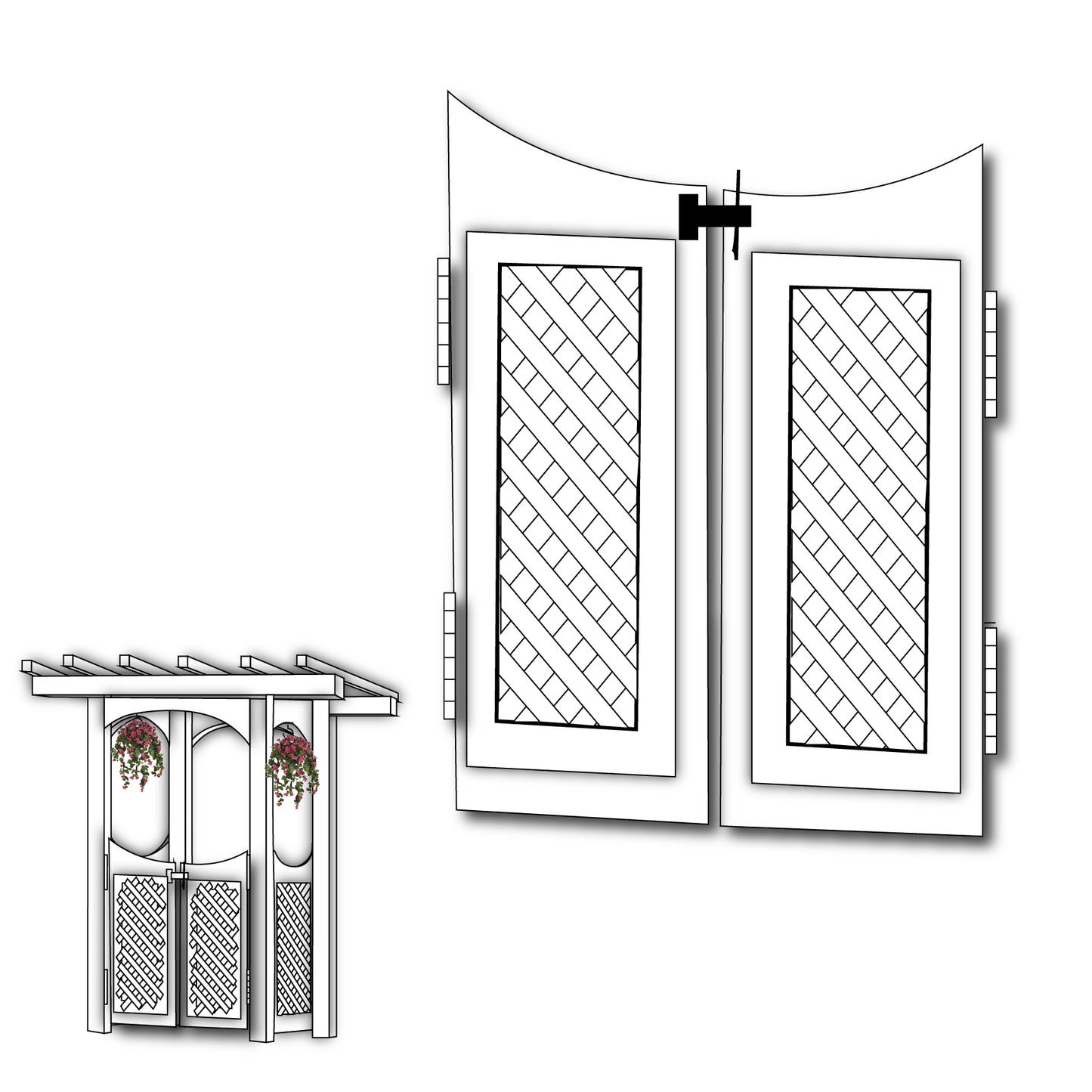 45" Height x 37".5 Width- Ornamental Arbor Gate, With Cutout Laser Picture Panel (Lattice Pattern)